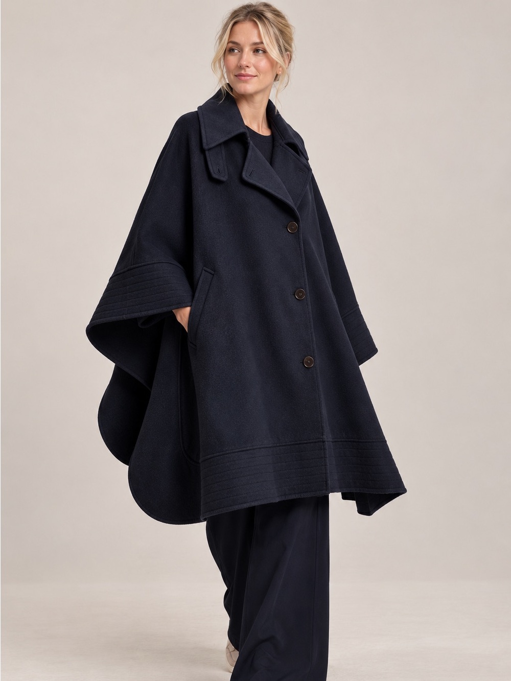 Nap Loungewear Logan Wool Cashmere Coat Poncho Cape Size Large Navy Oversized